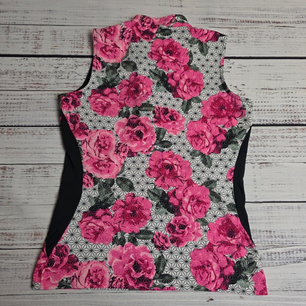 Tail Sleeveless 1/4 Zip Golf Shirt Top Womens XS Pink Floral Geometric Mock Neck - Picture 2 of 7